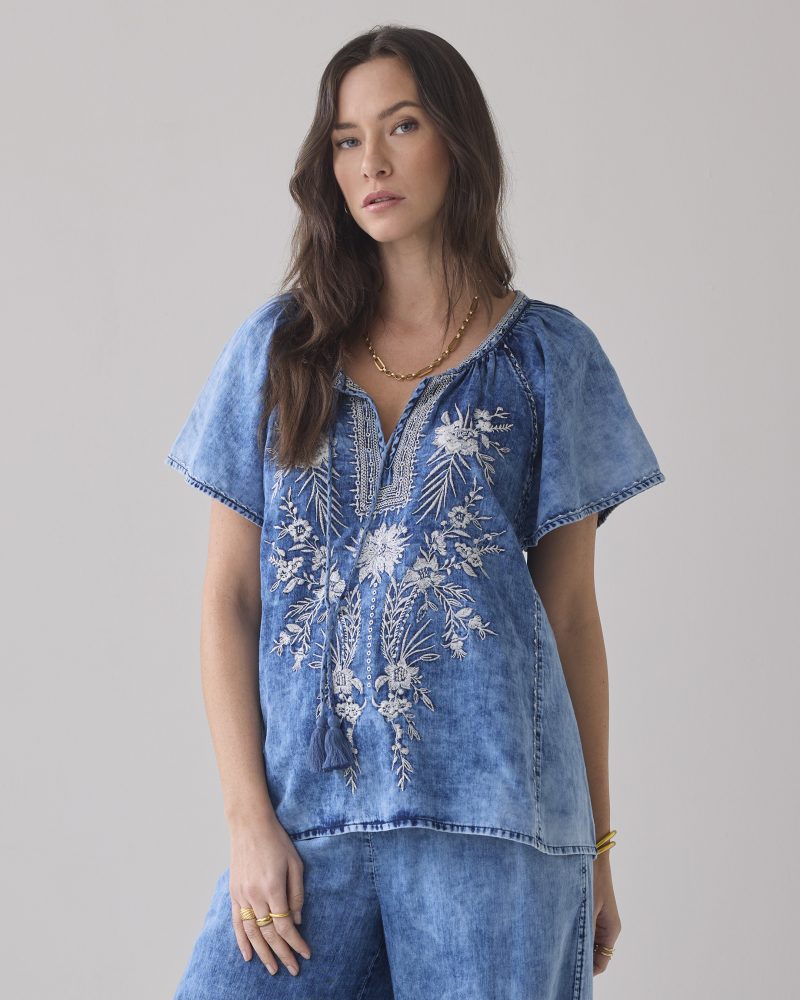 Summum Woman Top Indigo Embroidery Blue Daze